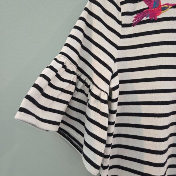 LOFT BLACK & WHITE STRIPED TOP W/EMBROIDERED FLOWERS & HUMMINGBIRDS SIZE SMALL - Picture 11 of 12